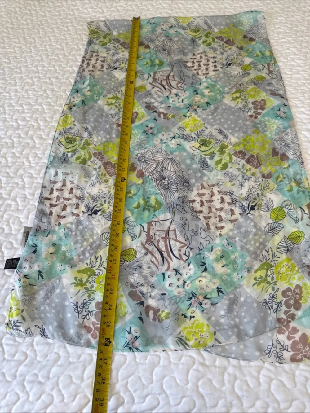VTG Vivante By VSA 100% Silk‎ Scarf Wrap Patchwork Floral ~72”x 21” Boho Spring